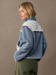 WESTFADE Mock Neck Zipper Front Long Sleeve Ditsy Floral Puffer & Eyelet Ruffle Relaxed Fit Teddy Sherpa Jacket Casual Cute, Boho, Fall, Autumn, Winter, Christmas, Holiday, NYE, Western Wear