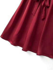 Franclia Women's Minimalist Metal Buckle Waist Belt Casual Holiday Mini Dress, Collar With Bubble Pearls, Elegant For Outings And Gatherings - Burgundy - View 4