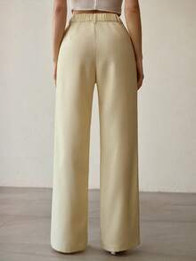 MOTF PREMIUM 女士休闲日常办公通勤褶裥宽松直筒裤 - 杏色 - 查看 4