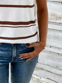 EMERY ROSE Casual Fashion New Round Neck Short Sleeve Bowknot Striped Print T-Shirt - Multicolor - View 3