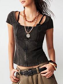 Bohemela 波西米亚风冬/春/夏复古水洗女式衬衫，西部乡村风格音乐会和派对，适合海滩度假、日常穿着、返校、郊游、派对、新年、情人节、狂欢节等场合。 - 黑色 - 查看 5