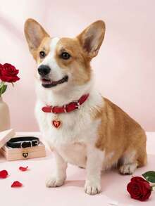 PETSIN Adjustable Classic Retro Collar For Pets, Dog, Cat, Pet Collar With Diamond-Studded Heart Embellishment - Multicolor - View 3