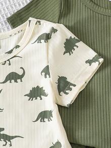 SHEIN Playful Pals 2件套婴儿幼儿男女通用0-3岁休闲可爱恐龙印花圆领T恤4件套，舒适易穿短袖夏季套装，适合6个月至3岁男婴，春夏服装，日常穿着，外出和居家皆宜。 - 彩色 - 查看 6