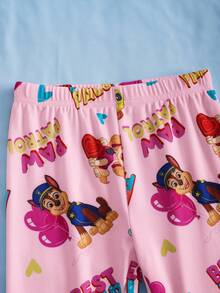 SHEIN | PAW Patrol 2pcs Young Girl Cartoon Puppy Print Crew Neck Long Sleeve Top And Pants Comfortable Stretchy Pajama Set - Pink - View 5