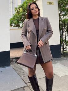 NegzBox 商务风格翻领长袖格子双排扣西装夹克 - 彩色 - 查看 6