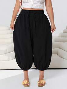 Solflare 2026春夏新款休闲宽松七分裤，舒适柔软的棉质面料，适合外出、日常穿着、聚会、约会、生日、节日、通勤、度假、婚礼、嘉年华、新年等多种场合，黑色，大码 - 黑色 - 查看 5