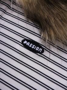 ROMWE MEN Men's Striped Print Faux Fur Collar Short Sleeve Polo Shirt - White - View 8