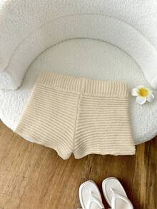 Elamini Women's Beach Vacation Style Starfish Crochet Knit Shorts - Apricot - View 2