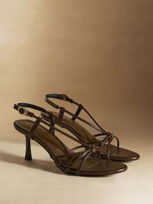 Rosivie 女士新款圆头细带优雅2.8英寸高跟凉鞋，春夏款 - 咖啡棕 - 查看 3