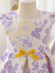 SHEIN Glamorique Kids 女童优雅提花公主裙，适合节日、派对、聚会、夏季穿着 - 淡紫色 - 查看 4