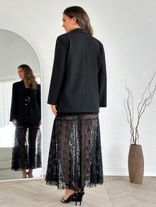 EURMUSE Women's Spring/Summer Jacket & Skirt Suit Set - Black - View 3