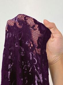 NU&NOW 大码蕾丝性感透视花卉拼接露肩长袖连衣裙 - 紫色 - 查看 6