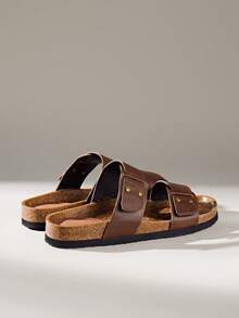 Solecia 女士金属铆钉双带露趾沙滩凉鞋，棕色，适合周末出行 - 棕色 - 查看 4