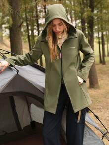 In My Nature Women's Long Sleeve Zip-Up Hooded Outdoor Windbreaker Jacket - Army Green - View 2