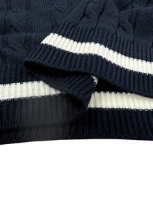 Franclia Áo len dệt kim cổ polo thêu đầu ngựa đơn giản, tay dài, viền tương phản - Màu xanh hải quân - Xem 6