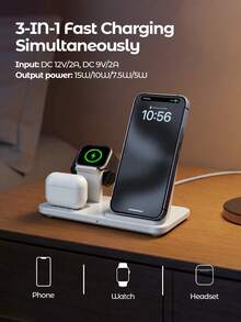 Teckwe 15W 快速三合一无线充电支架，无线充电器，通用充电站，适用于手机（16/15/14/13/12/11/Pro/Max/XS）、手表（Ultra/SE）和耳机（Pro 2/Pro） - 彩色 - 查看 2