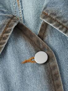 SHEIN MOD 女士休闲牛仔背心，翻领单排扣 - 藍色 - 查看 3