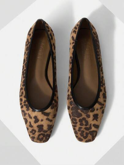 MOTF WOMEN LEOPARD CONTRAST PU LEATHER TRIM FLATS