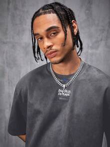 AXEPEAK Men's Loose Knit Short Sleeve T-Shirt With Air Layer Suede, Summer, Streetwear - Dark Grey - View 5