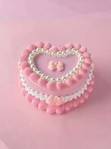 Joivida 1个心形饰品收纳盒，带镜子和抽屉 - 逼真的草莓奶油蛋糕设计，粉白相间的塑料桌面收纳盒，适用于项链、耳环、发带等 - 情人节、母亲节礼物（无需电源），珠宝礼盒，浪漫唯美装饰品 - 彩色 - 查看 18