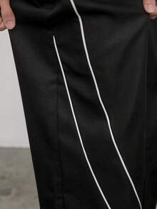 Mirajuku 1 pieza Pantalones deportivos con cintura de cordón de tela tejida para niños adolescentes, adecuados para actividades al aire libre de primavera/verano - Negro - Ver 4