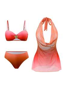 Bonvoyette Ombre Red Mesh Starfish Bikini Set - Red - View 2