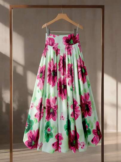 Franclia Women's Elegant Summer Floral Print A-Line Skirt (Irregular Print)