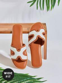 SHUZIA Sandal đế bằng dáng rộng thoải mái dành cho nữ, kiểu dáng khoét hở, thích hợp cho ngày Valentine. - trắng - Xem 6
