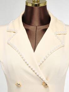 GlowEve 新款女士珍珠拼接无袖优雅上衣 - 杏色 - 查看 3
