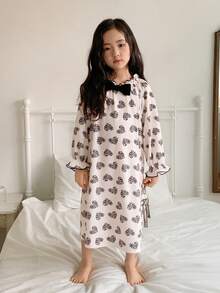 DAZY Young Girls Heart Print Long Sleeve Nightgown Loungewear Spring - Apricot - View 3