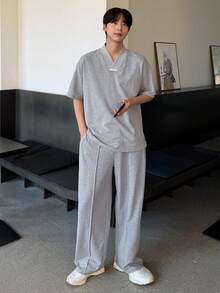 DAZY 男士灰色短袖T恤和长裤套装，春夏款 - 灰色 - 查看 5