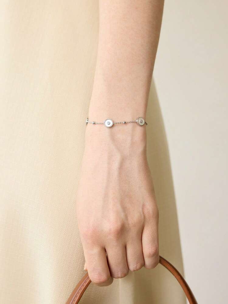 SILVER WHITE ROUND CHAIN BRACELET.