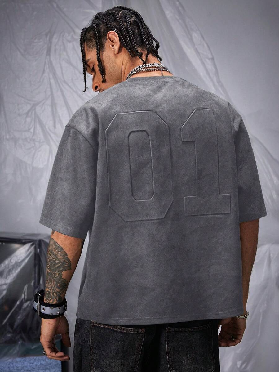 AXEPEAK Men's Loose Knit Short Sleeve T-Shirt With Air Layer Suede, Summer, Streetwear - Dark Grey - View 1