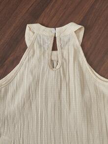 女童沙滩度假基本款吊带上衣+宽松七分裤 编织花卉两件套 - 杏色 - 查看 4