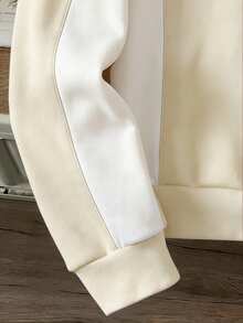 Manfinity Joysei Áo hoodie dài tay nam phối màu tương phản, thêu họa tiết, kiểu dáng thường ngày, có bo gấu. - Màu be - Xem 3