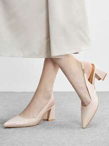 CUCCOO BIZCHIC Women's Fashion Black Open Back Pointed Toe Chunky Heels Pumps, Classic Minimalist Design For Commuting, Dating, Party, Holiday, Wedding - Deep Apricot - View 3