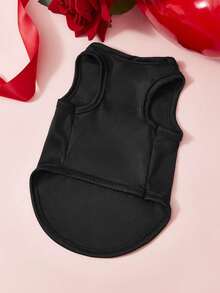 PETSIN 1pc Red Love Claw Print Valentine's Day Printed Pet Tank Top Black Sports Style Skin Friendly Breathable Summer Pet Clothing - Black - View 7