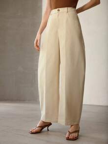 MOTF PREMIUM 女士纯色杏色斜纹优雅通勤裤 - 杏色 - 查看 4