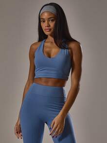 Musera Sport 运动交叉背带运动文胸，适合健身房锻炼和休闲运动。 - 霧霾藍 - 查看 1