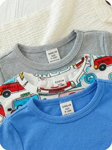 6pcs/Set Baby Boy Cute Cartoon Car Print Soft Knit Crew Neck Long Sleeve Pullover Top, Elastic Waist Leggings Casual Home Outfit, Suitable For Spring, Summer, Autumn, Winter - Multicolor - View 7