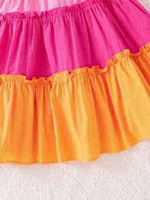 SHEIN Mädchen Kleid im Lässig-Stil mit kontrastfarbigem, quadratischem Kragen und Rüschensaum - Verschiedenfarbig - Übersicht 7