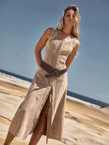 MOTF STUDIO WOMEN'S DENIM ZIP-UP WAIST DRESS, SPRING/SUMMER - Pink - View 1