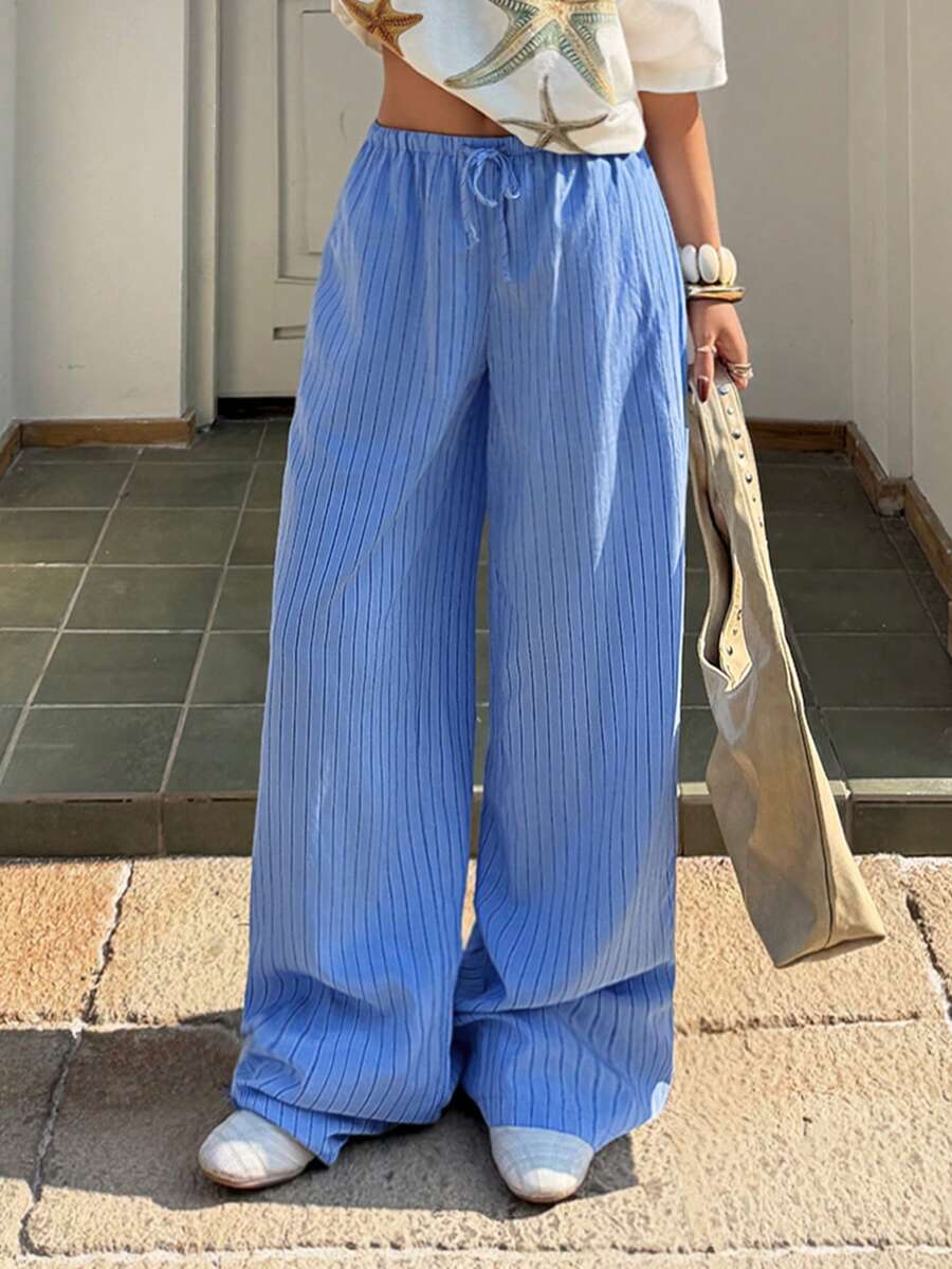 Muchica Women's Summer New Striped Casual Loose Pants - Blue - View 1