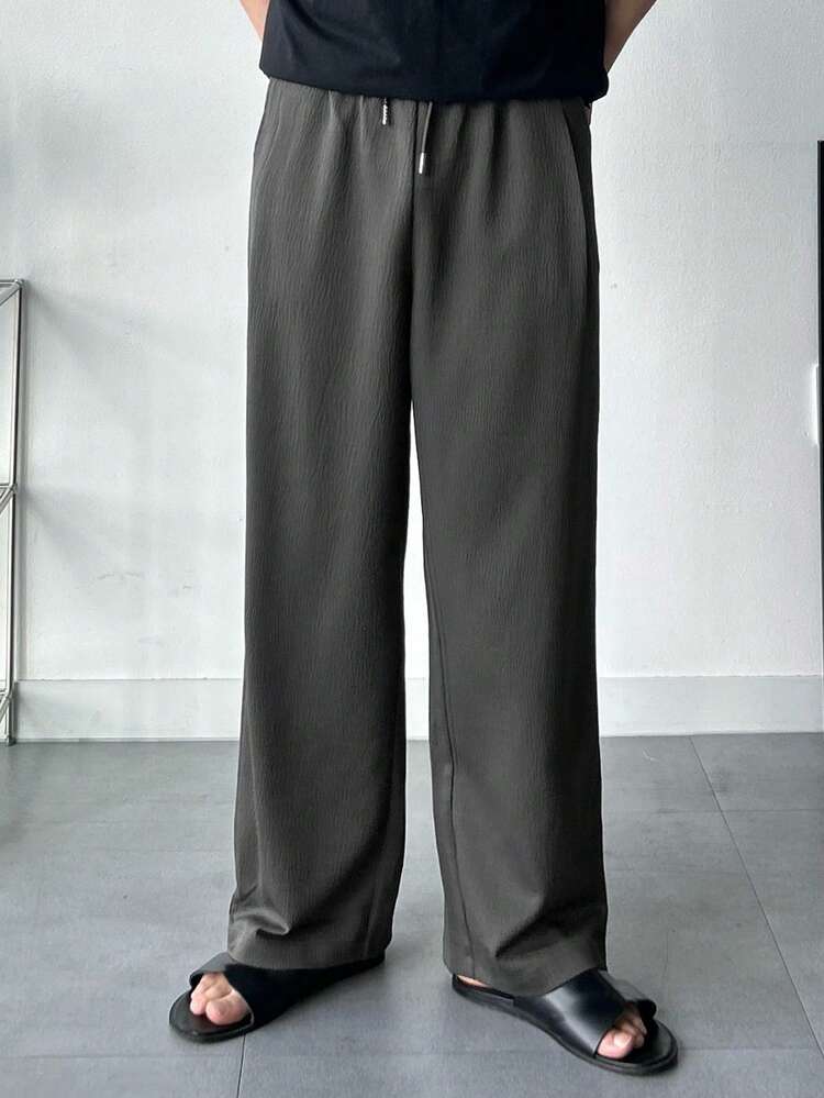 Men's Solid Gray Elastic Waist Pants, Spring/Summer