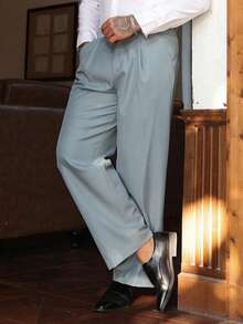 DAZY 春季纯色雾霾蓝商务休闲男士西装裤 - 霧霾藍 - 查看 5