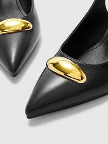 CUCCOO BIZCHIC Giày cao gót đế vuông màu đen đính kim loại thời trang dành cho nữ, kiểu dáng tối giản cổ điển, thích hợp đi làm, hẹn hò, dự tiệc, đi nghỉ lễ, dự đám cưới hoặc dịp Giáng sinh. - Than chì đen - Xem 9