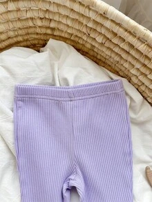 SHEIN 女婴夏季休闲条纹花卉装饰T恤和喇叭裤套装 - 彩色 - 查看 8