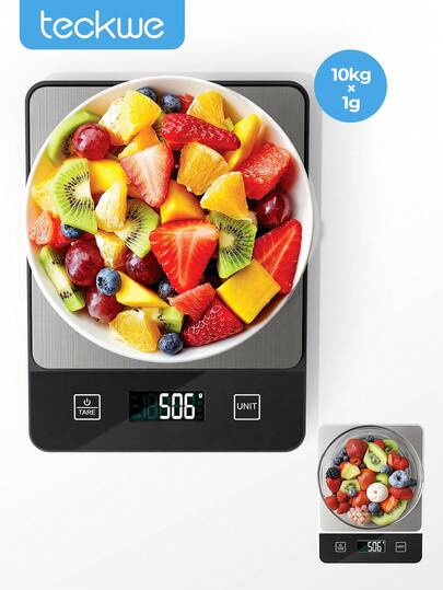 Teckwe Digital matvåg 10 kg/22 lb - Exakt 1 g/0,04 oz graderingsköksvåg för bakning och matlagning, rostfritt stål med tarafunktion, LCD-display