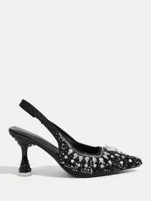 CUCCOO TILAWA Luxury Gold Crystal High Heel Sandals, Handmade Rhinestone Gilded Fully Studded Sandals, Suitable For Weddings, Vacations, Parties, Nightclubs And Other Occasions For Christmas Valentine's Day - Black - View 2