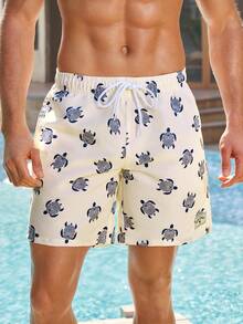 Manfinity VDAYZ Pantalones cortos de playa de estampado de tortuga para hombre, bañadores hawaianos divertidos para hombre, ropa de playa para hombre - Beis - Ver 3